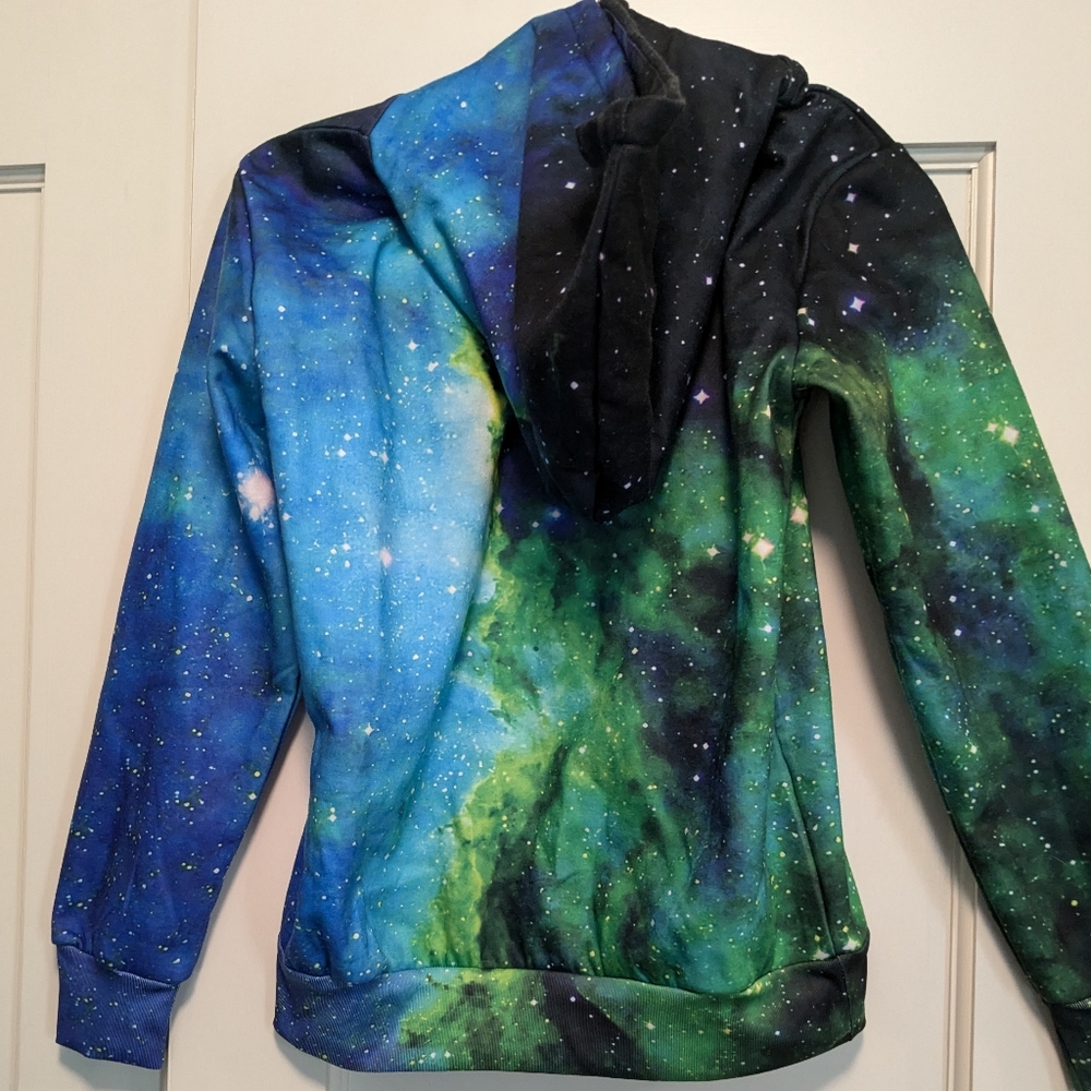 Space Sweatshirt with Front Pocket Blue Green Black Sz Kid XXL - Picture 6 of 8